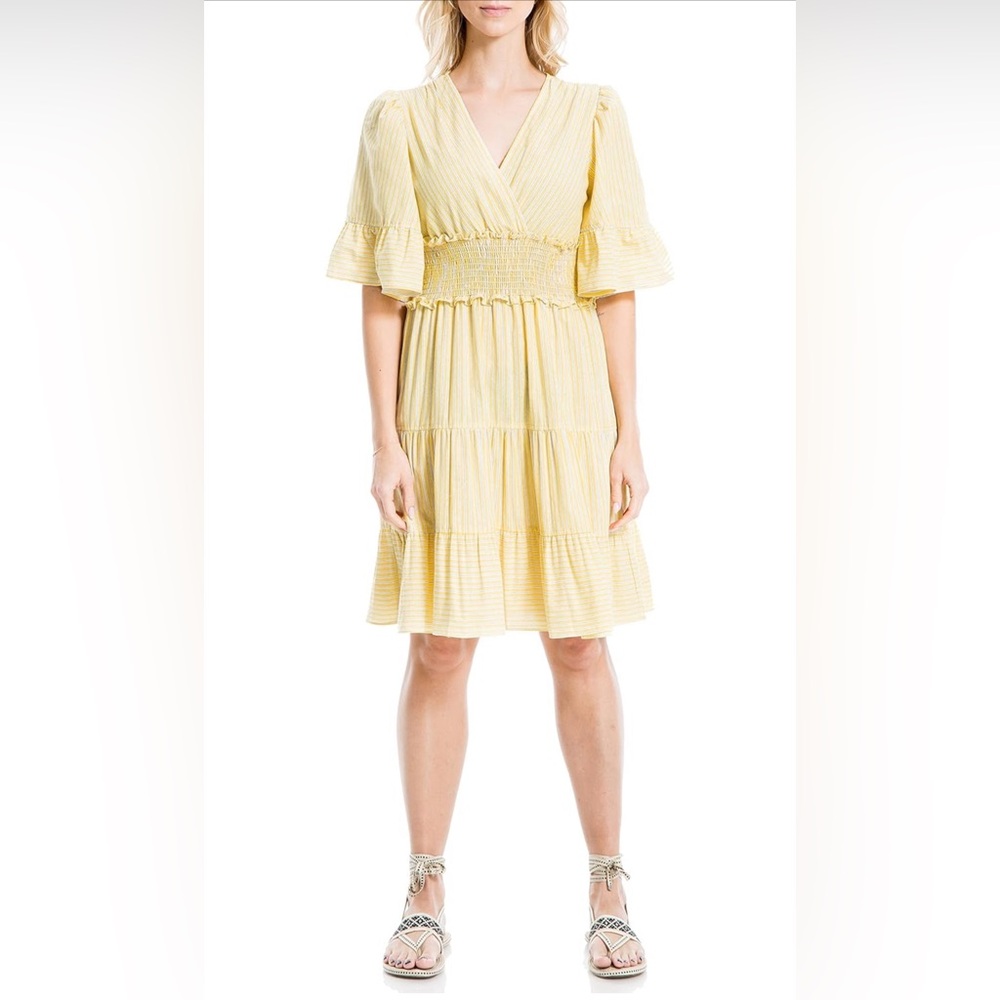 Max Studio Women’s Yarn Dye 3/4-Sleeve Mini Dress, Yellow size Small (like new) - Picture 7 of 16